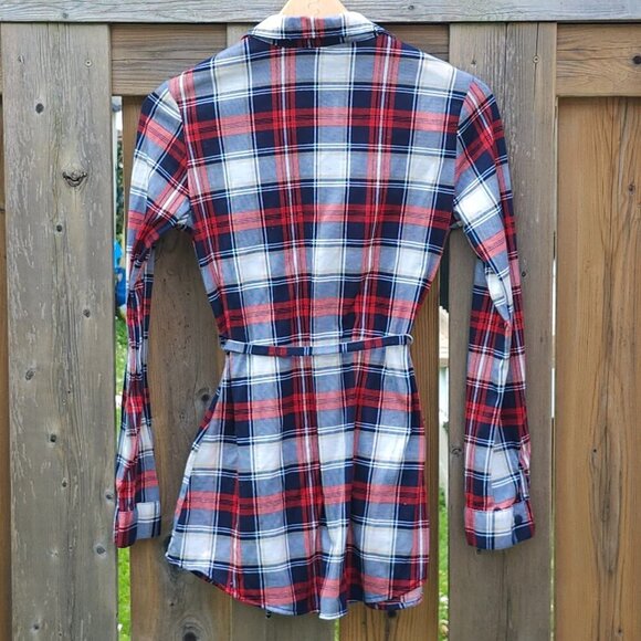 SUZY SHIER Belted Plaid Long Sleeve Button Up Shirt Women's Size XS - Picture 4 of 5